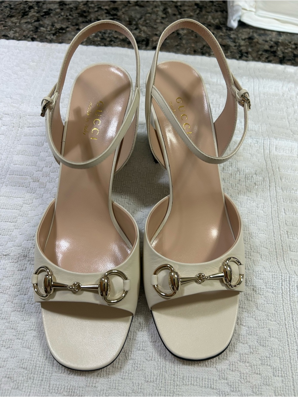 Gucci Cream Leather Horsebit Slingback Heels size 39.5